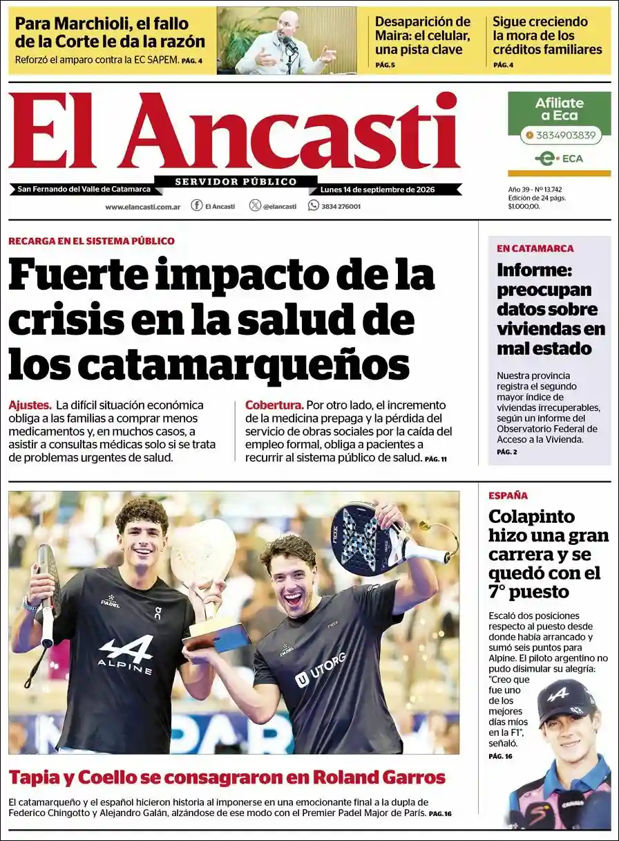 Estudios Max | APF RADIO - Tapa del diario Ancasti