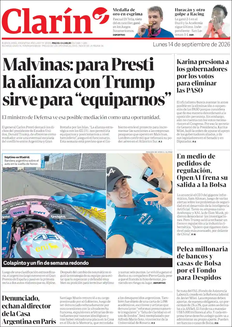 Estudios Max | APF RADIO - Tapa del diario Clarin