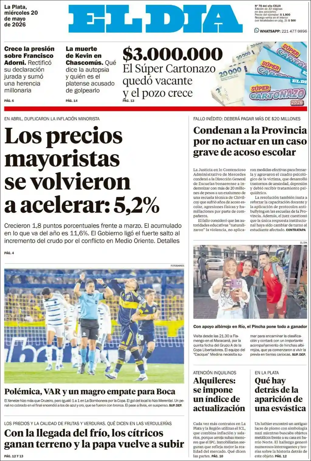 Estudios Max | APF RADIO - Tapa del diario El Dia